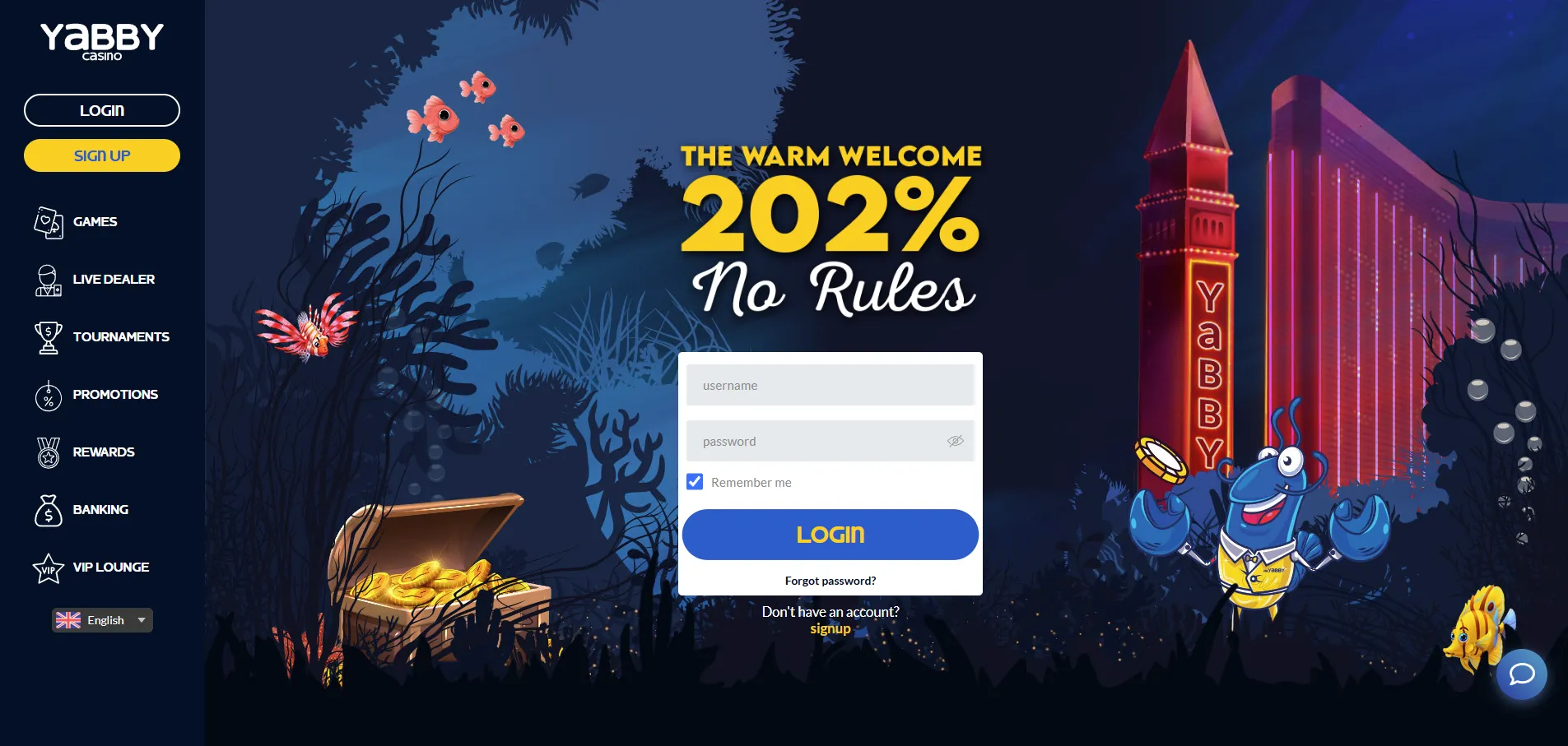 Yabby casino mane page