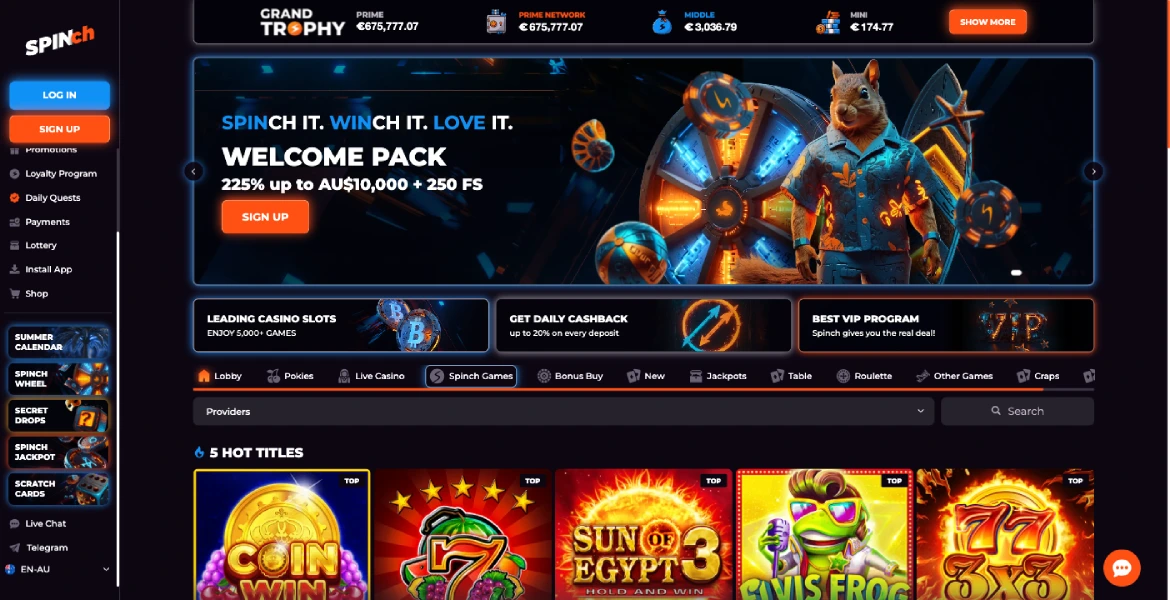 Spinch casino main page