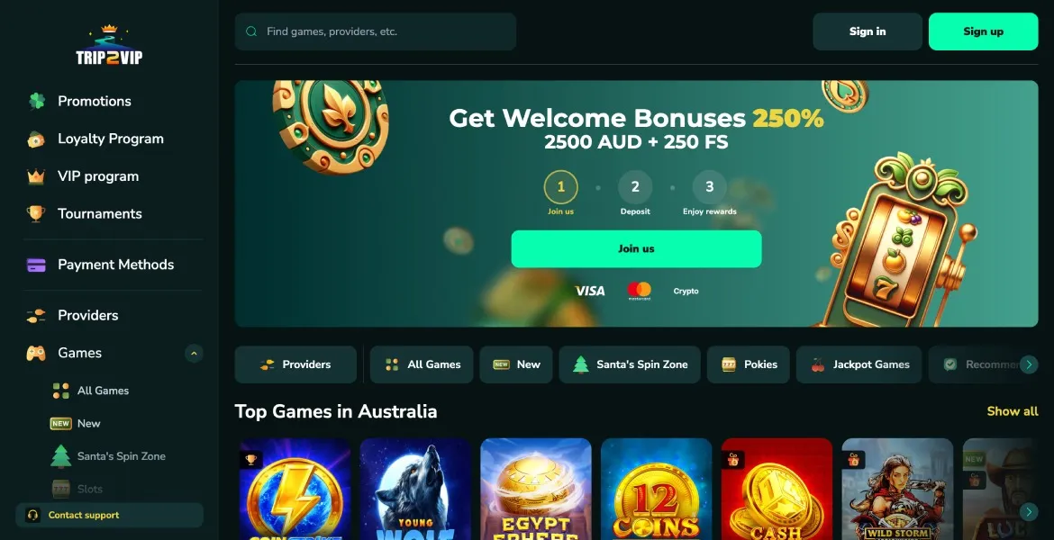 trip2vip casino main page