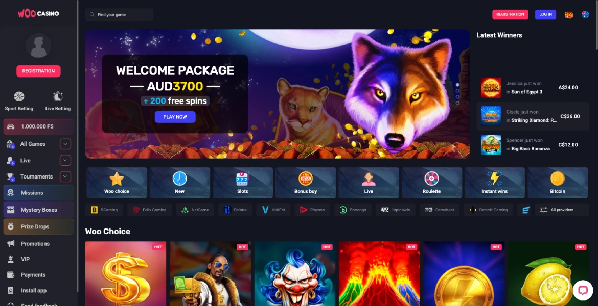 woo casino main page